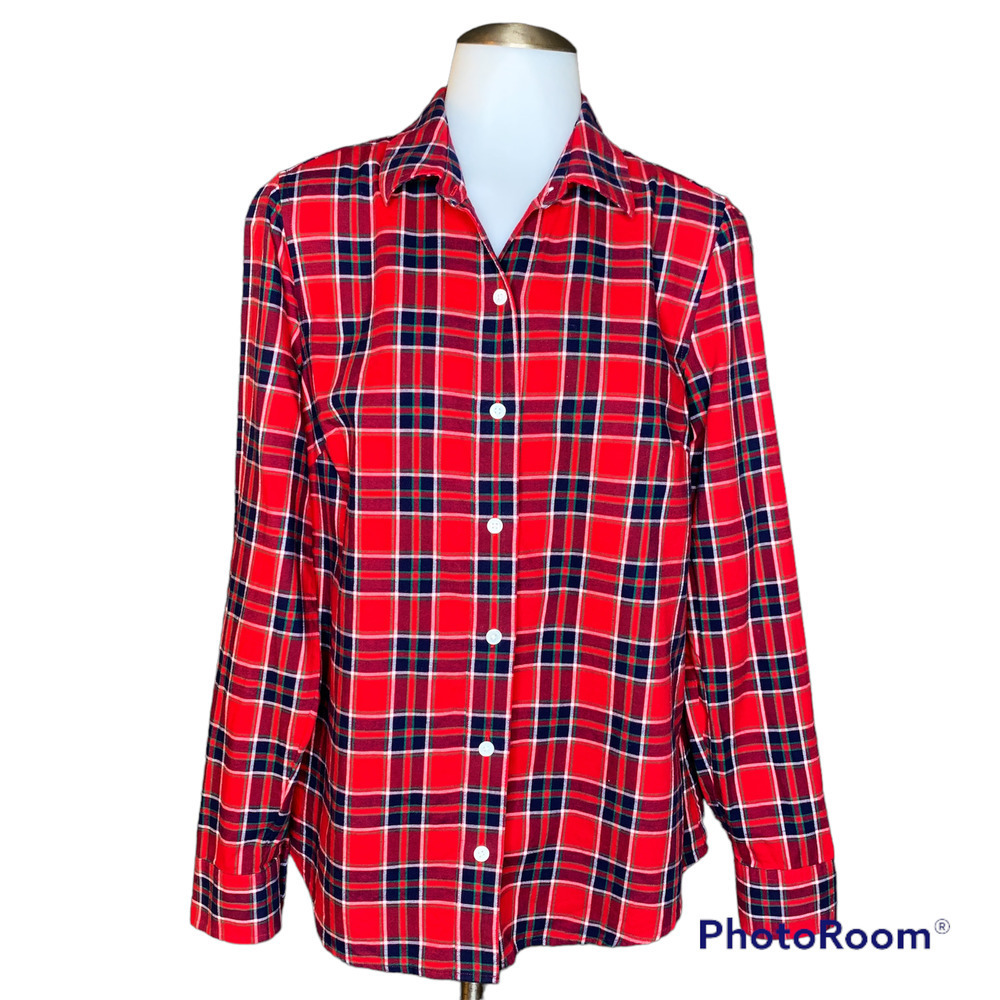 VINEYARD VINES Party Plaid Flannel Button Down Shirt Red Womens Sz 6 Cotton Top‎